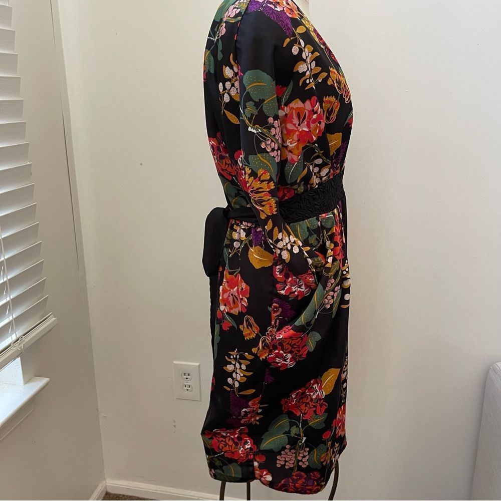 H&M Conscious Floral Satin Dress Size 8 Black Multi Whimsigoth Cocktail kimono - Picture 10 of 16